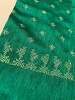 Load image into Gallery viewer, Green peacock kasuti blouse close-up highlighting embroidered peacock motifs
