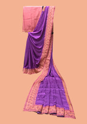 Purple maharani border saree pallu view with ornate embroidered border