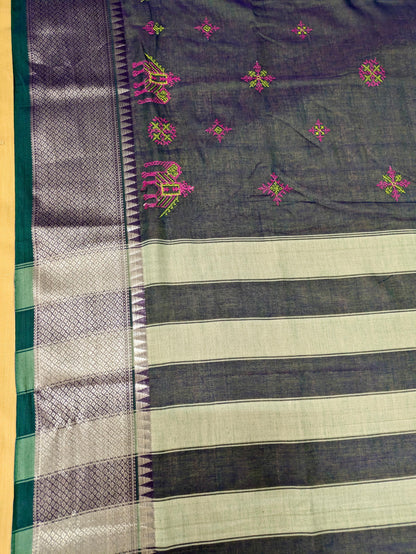 Neeli Hakki Kasuti Handwoven Cotton Saree