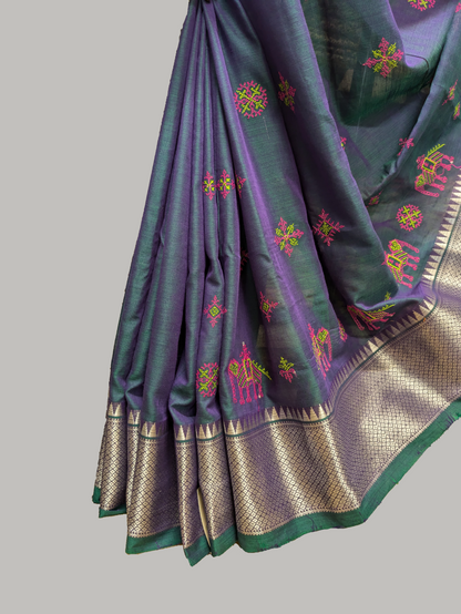 Neeli Aane Kasuti Handwoven Cotton Saree